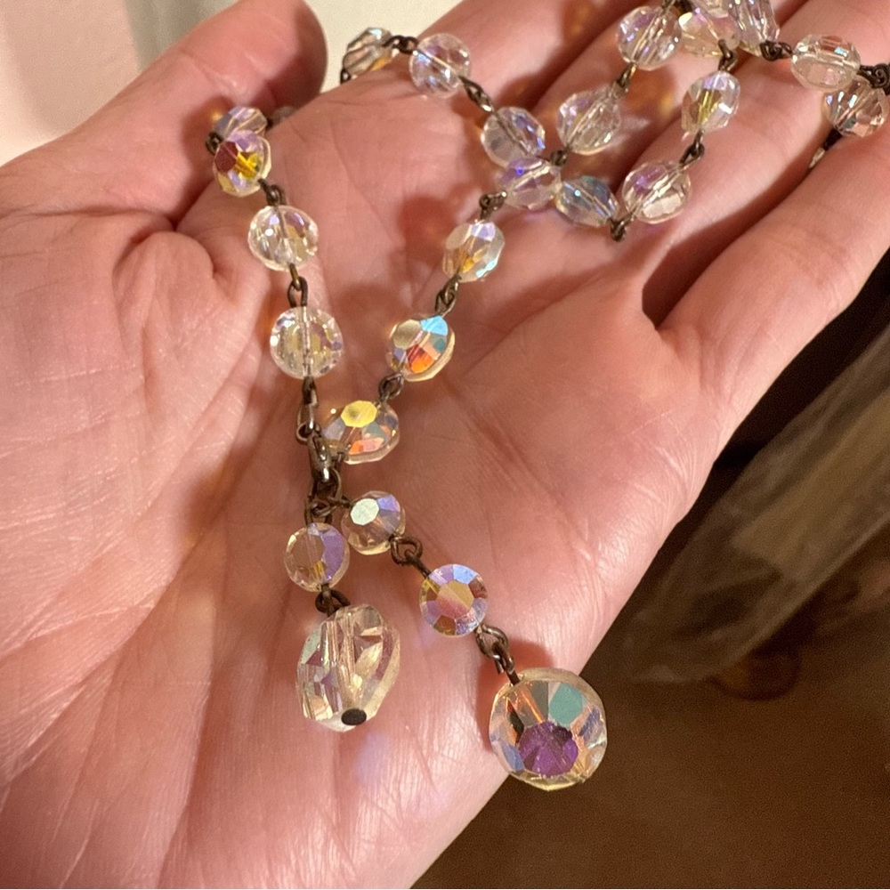Vintage 1940’s Retro art deco aurora borealis glass crystal choker necklace 16in - Picture 12 of 13